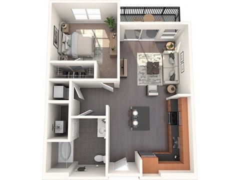 Floor plan for 1 bed, 1 bath, 740 sqft